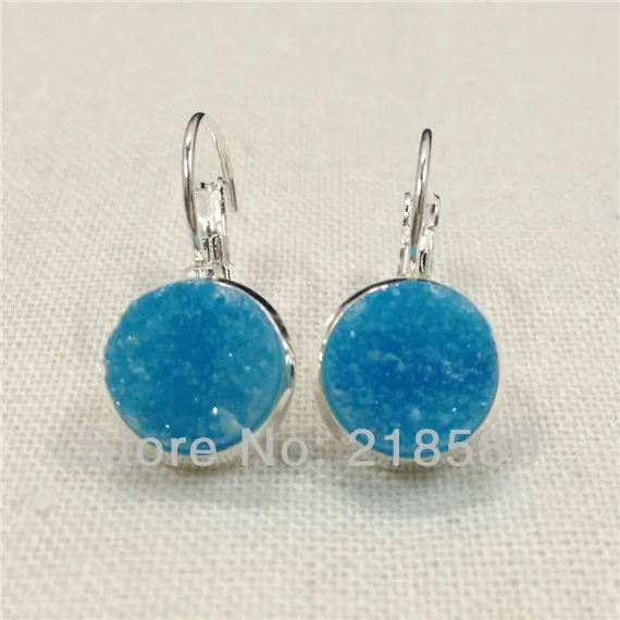 H-CE225, 12 цветов, блестящие серьги с кристаллами Druzy для женщин, синие серьги-клипсы с серебряным цветом