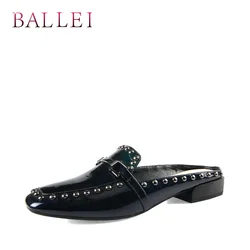 Luxury Woman Summer Fashion Slippers Vintage Patent Leather Pointed Toe Soft Heel Shoes Solid Classic Casual Slippers T27 Luxury Woman Summer Fashion Slippers Vintage Patent Leather Pointed Toe Soft Heel Shoes Solid Classic Casual Slippers T27