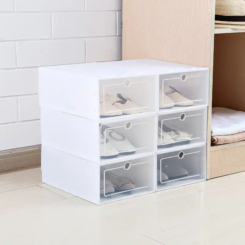 6pcs Set Shoe Box Flip Transparent Drawer Organizer Case Plastic