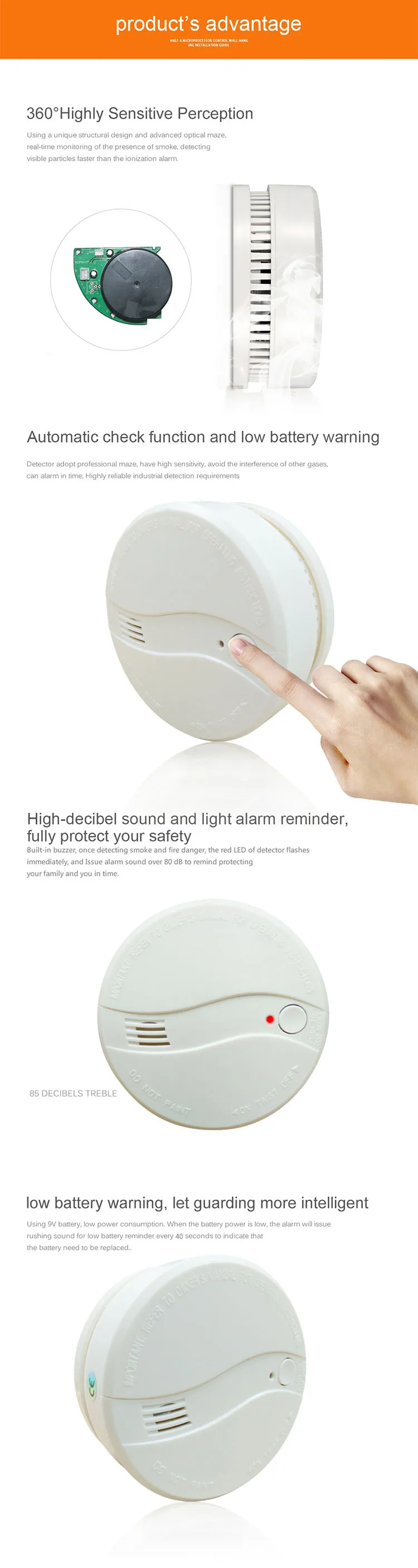 High Quality CE RoHS certificated Security Protection Alarm System Independent Photoelectric Smoke Detector AC622DY(9)