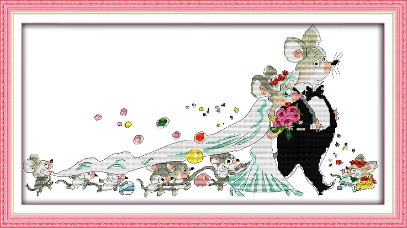 

The wedding of rats (2) cross stitch kit cartoon 14ct 11ct count pre print canvas stitching embroidery DIY handmade needlework