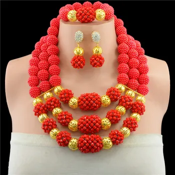 

Fashion Red Nigerian Crystal Beads Necklace Bracelet Earrings Sets African Wedding Beads African Beads Jewelry Sets WS5240
