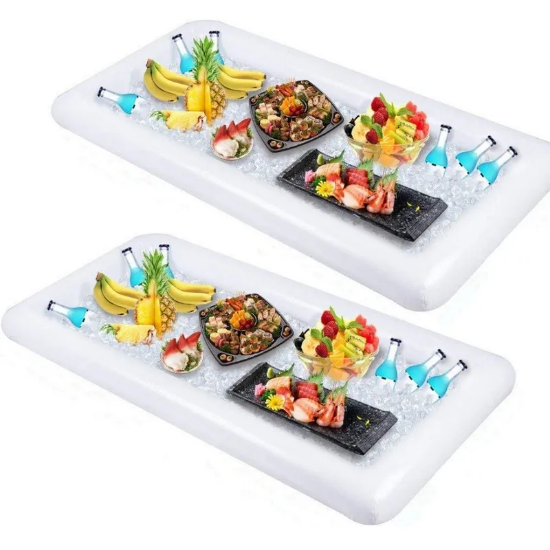 

2P 135x70cm Inflatable Beer Table Pool Float Summer Water Party Air Mattress Ice Bucket Serving/Salad Bar Tray Food Drink Holder