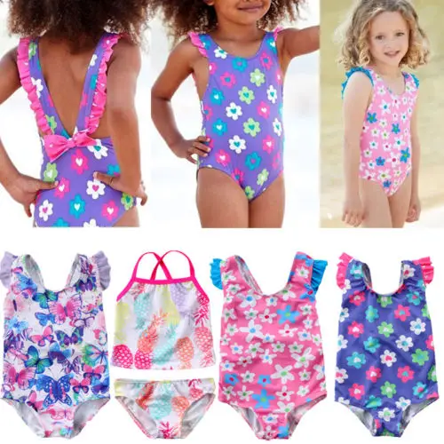 Toddler Baby Girl one Piece Swimsuit Pineapple Swimwear Backless Halter Sunsuit Summer Beachwear Outfit