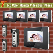 7 Inch monitor video door phone intercom system Video doorphone doorbell Kit visual intercom system 3-Camera 5-Monitor