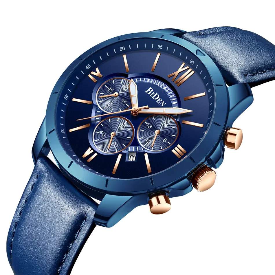 

New Mens Watches Top Brand Luxury Leather Sport Quartz Watch Men Military Waterproof Blue Business Watch Clock Relogio Masculino