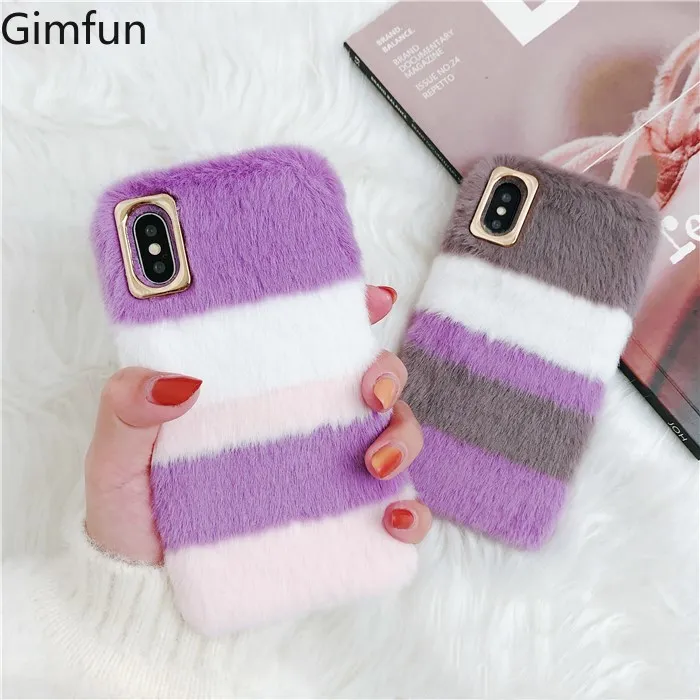 

Gimfun Luxury Purple Fuzzy Plush Phone Case for Iphone Xs Max Warm Fur Soft Silicon Case for Iphone 6s 7plus 8 Back Cover