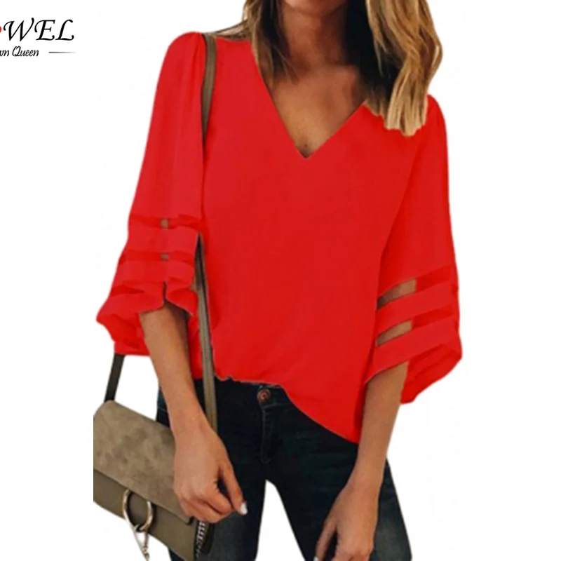 Red-Flare-Sleeve-V-Neck-Loose-Blouse-LC251204-3-28921 