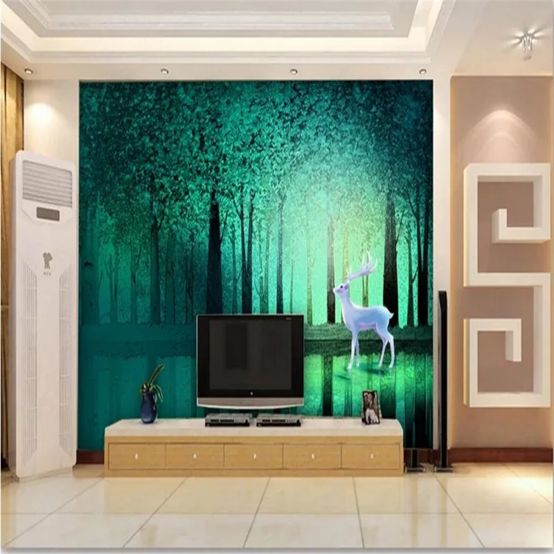 Customized 3d wallpaper Nordic minimalist forest deer hand-painted children's wall high-grade waterproof material Customized 3d wallpaper Nordic minimalist forest deer hand-painted children's wall high-grade waterproof material