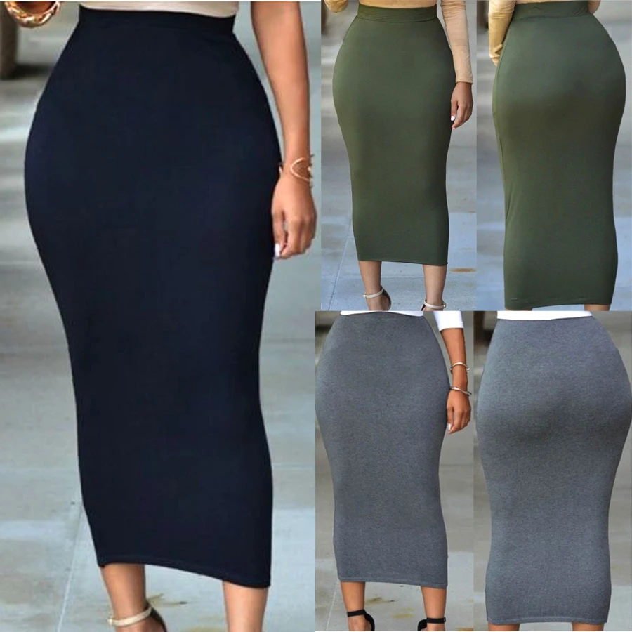 New Womens Plus Size Bodycon Jersey Pencil Midi Skirts Turquoise, XL