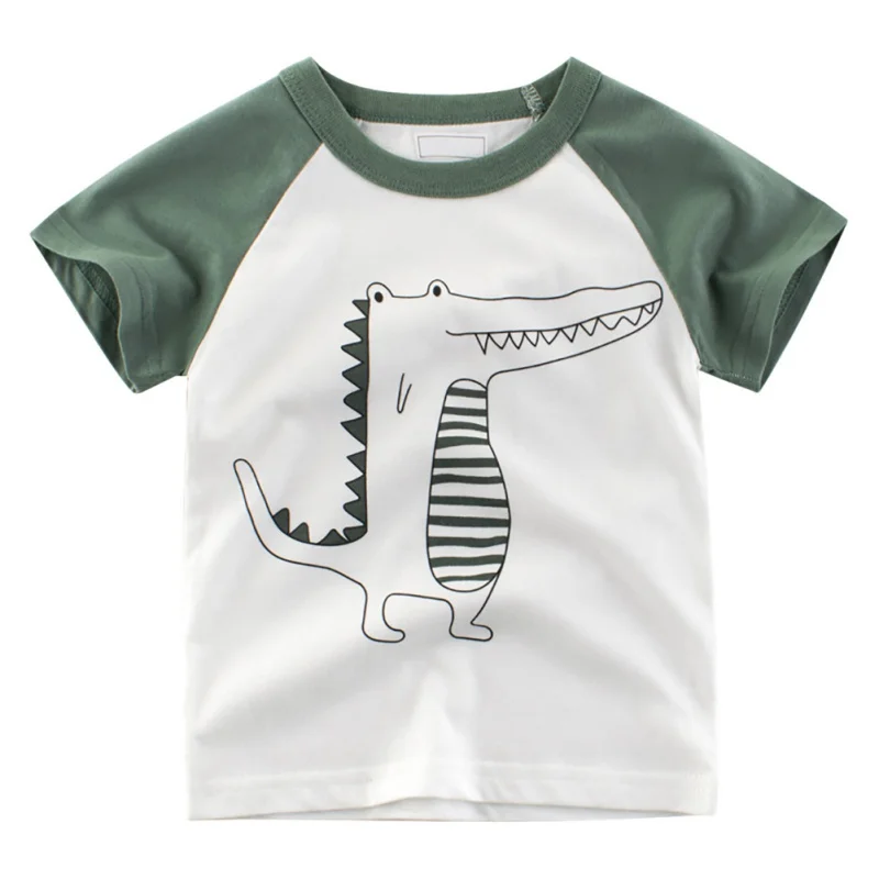 Хлопковая футболка для маленьких мальчиков; летняя футболка с короткими рукавами и рисунком динозавра для мальчиков; топы; повседневная спортивная детская футболка для мальчиков; одежда для детей - Цвет: F