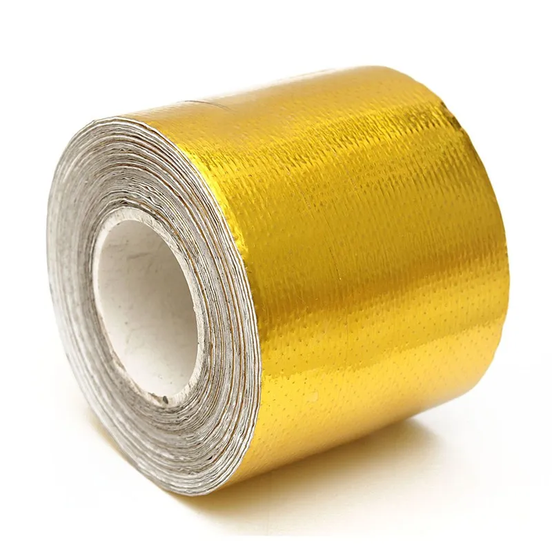 

NEW 9mx5cm Roll Adhesive Reflective Gold High Temperature Heat Shield Wrap Warning Tape Flame Retardant Anticorrosive