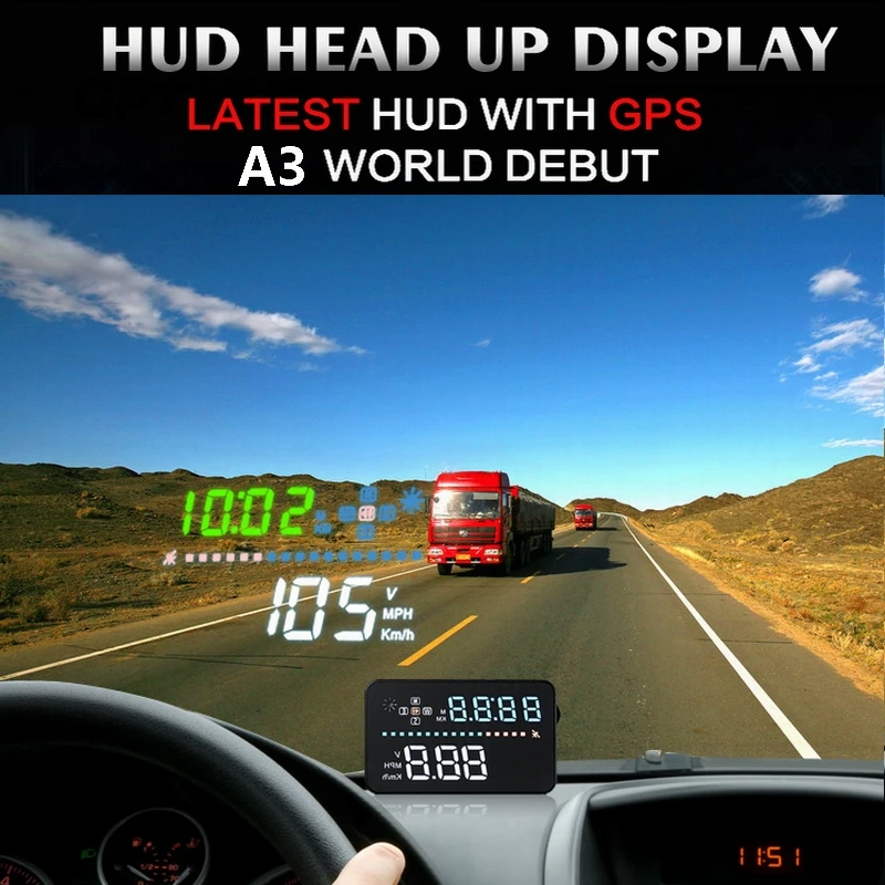 Universal A3 Auto GPS HUD Heads Up Display digital GPS Car Accessories Electronics Digital Speedometer A300 OBD2 HUD Universal A3 Auto GPS HUD Heads Up Display digital GPS Car Accessories Electronics Digital Speedometer A300 OBD2 HUD