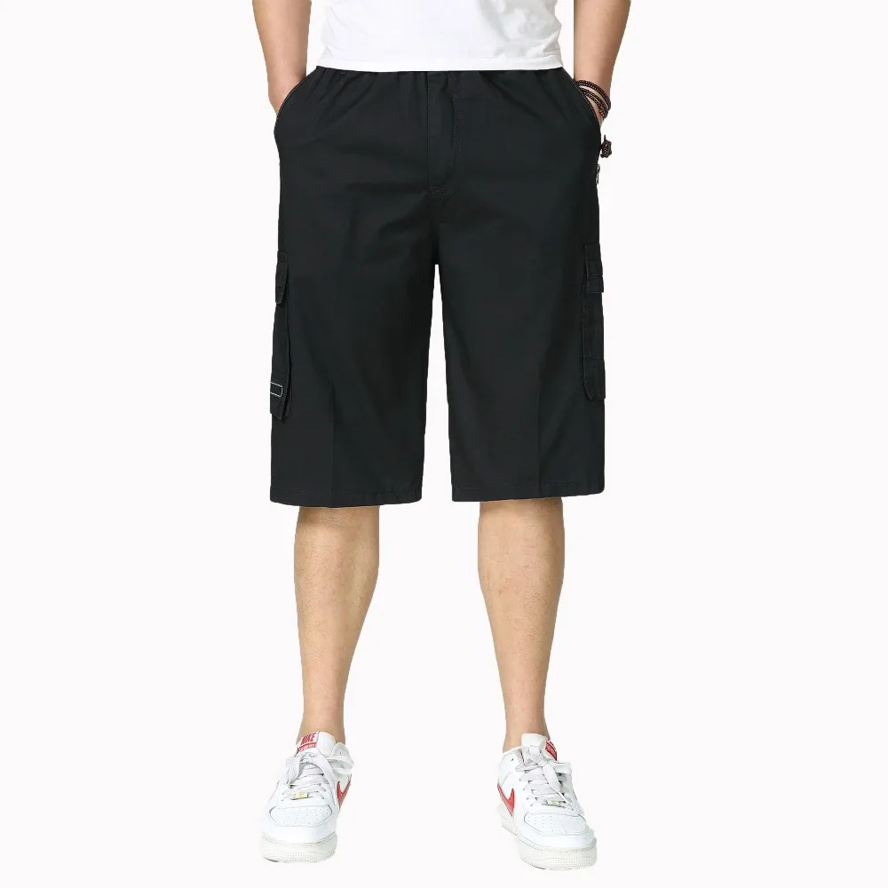 Летние мужские повседневные короткие мужские свободные облегающие шорты с эластичной резинкой на талии мужские высотой до колена армейские зеленые черные Хаки