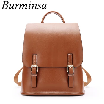 

Burminsa Vintage Small Women Genuine Leather Backpack High Quality College Girl School Bags Adjustable Ladies Shoulder Bags 2020