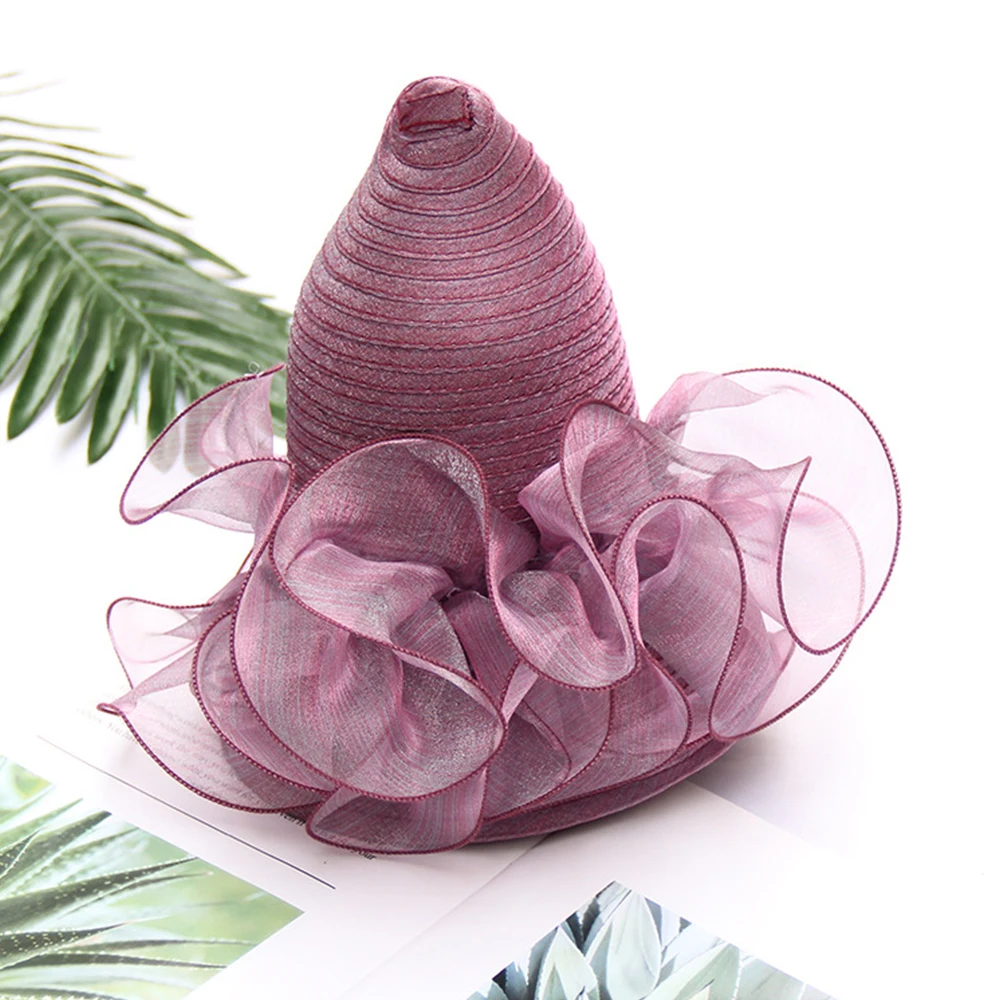 FS цветок чародей шляпы для женщин фиолетовый розовый свадебное платье Винтаж Дамы Sinamay шляпа с широкими полями Кентукки Дерби платья Fedora