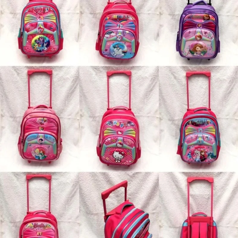 

New Primary School Trolley Bags Princess kt Children Anime Backpack Schoolbag Child with Wheels 16" Backpack