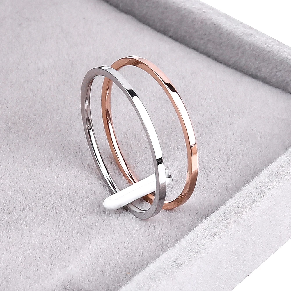 Knock ( 1.2 MM ) Promotion Titanium Steel Rose Gold Color Anti-allergy Smooth Couple Wedding Ring Woman Man Fashion Jewelry - Image 3