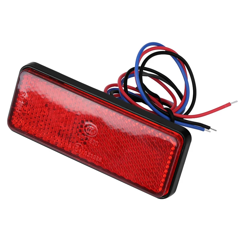 Treyues 1pc Red Lens Rectangle Red LED Reflectors Brake Light For Motorcycle Car Truck High Performance Rear Lights Tail Lamp