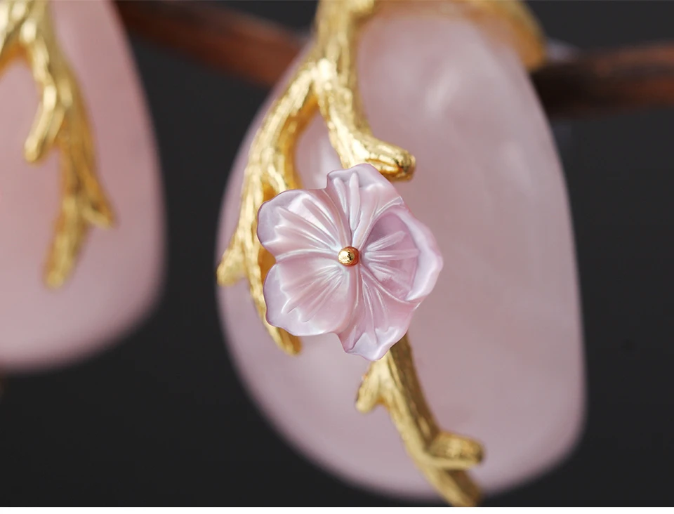 Lotus Fun реальные стерлингового серебра 925 натуральный розовый кристалл творческий ручной Красивые ювелирные изделия сливы цветок Серьги-гвоздики для Для женщин