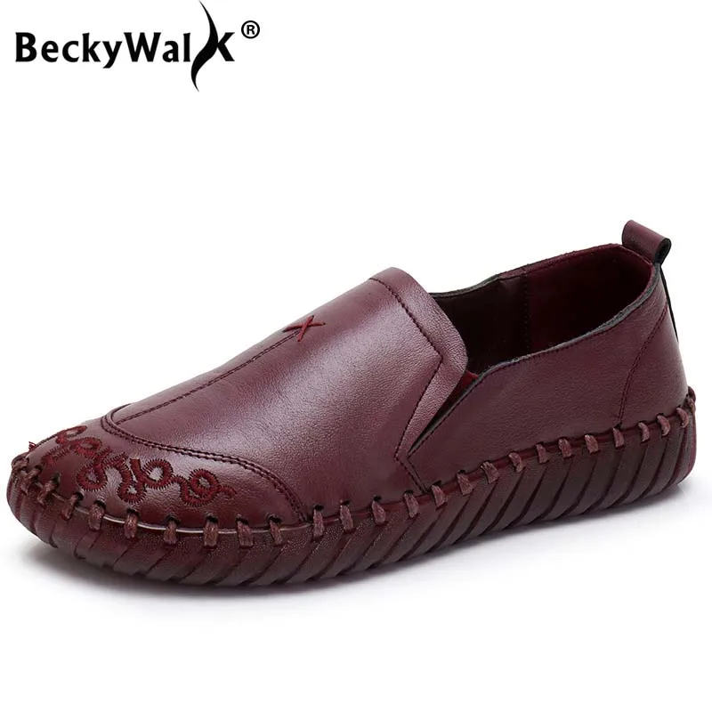 

BeckyWalk Vintage Women Flats Mom Female Shoes Cow Genuine Leather Shoes Woman Soft Mother's Shoes Moccasins Loafers WSH2995