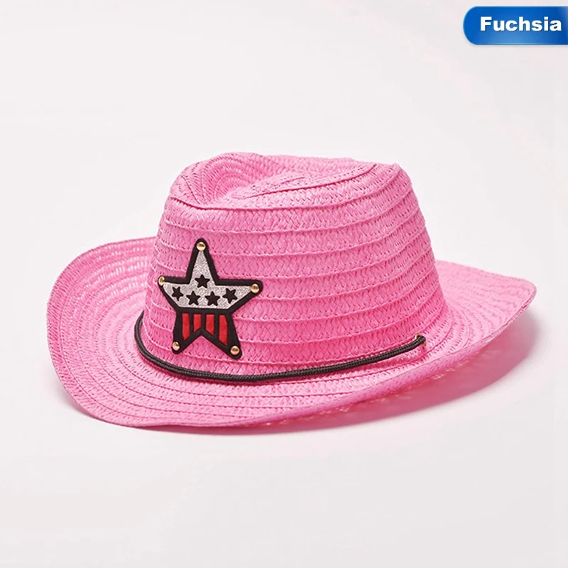 8 цветов, уличная ковбойская шляпа для мальчиков, летняя Милая соломенная шляпа со звездами для мальчиков и девочек, детская шляпа с нашивкой на солнце, милая детская шапка