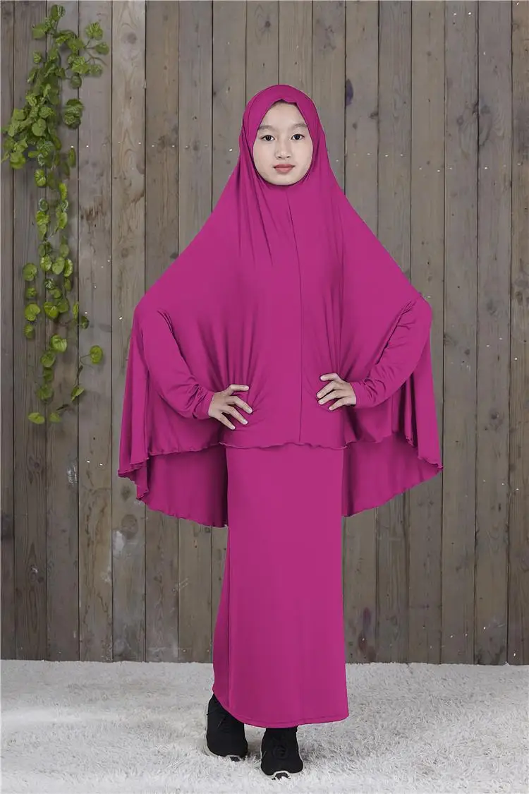 Abaya/длинное мусульманское платье-хиджаб Maxi для девочек; комплект одежды для молитвы в мусульманском стиле; Рамадан; Бурка; костюмы для детей с полным покрытием; новое арабское платье - Цвет: Rose Red