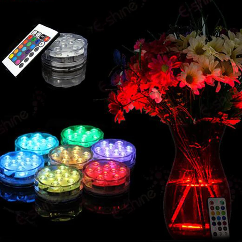 10piece-Lot-RGB-Submersible-LED-Waterproof-LED-Accent-Light-w-24-key-IR-Remote-for-Wedding