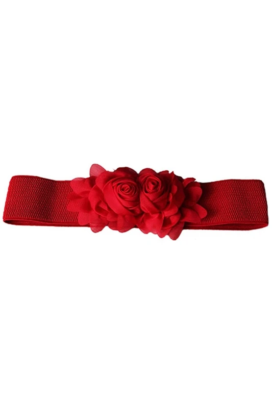 

Women's Fashion Flower Elastic Stretch Waist Belt Wide Stretch Waistbands (Red)