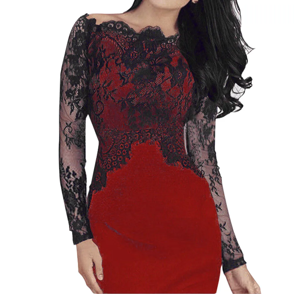 

Lace dress Sexy Women Off Shoulder Party dress Vintage off the shoulder Bodycon Pencil slim Dress 2019 Spring Summer style Hot