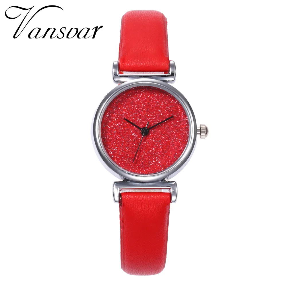 Vansvar элегантные женские Часы Дамские маленькие Звездные небесные часы с циферблатом часы кожаный ремешок наручные часы Relogio Feminino 533 - Цвет: Red