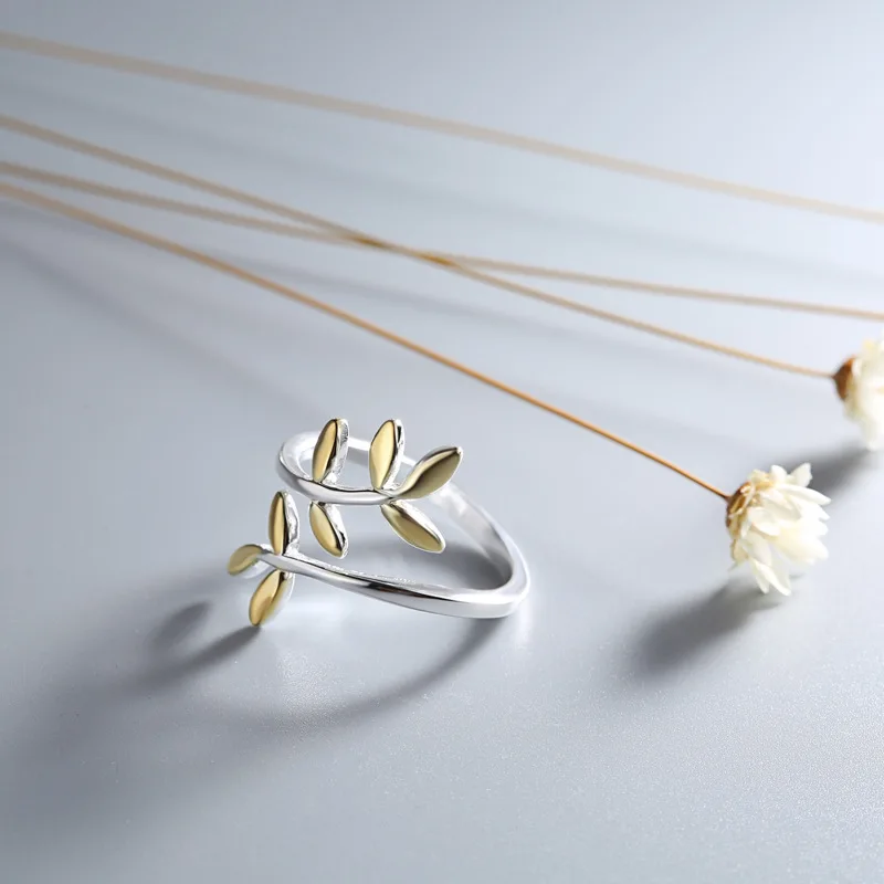 INZATT натуральное растительное кольцо «ветка» высокое качество 925 пробы цвет серебристый, золотой листья для женщин вечерние ювелирные изделия подарок