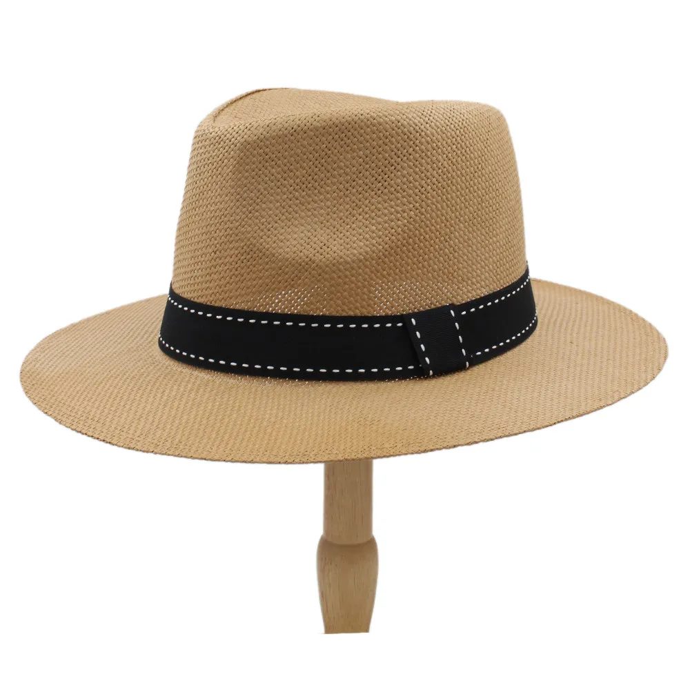 Летняя Панама шляпа для лета женская мужская соломенная шляпа от солнца с широкими полями шляпа от солнца для пляжа шляпа от солнца джазовая шляпа размер 56-58 см A0108-XSJ