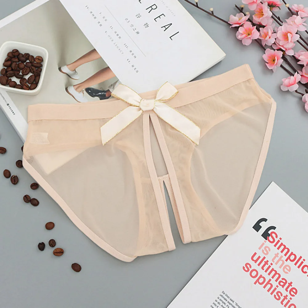 Women's Sexy Lingerie Open Crotch underwear Crotchless Panties Mesh Bow Back Briefs