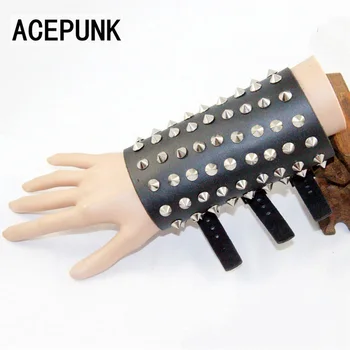 

Fashion Cool Man Round Rivet Leather Bracelet Men Women Unisex Vintage Wide Cuff Punk Party Bracelets Three Buckle Adjust Size