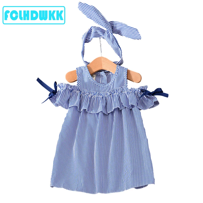 Girls Summer Dress Brand stripe Baby Dress Children Costume for Kids Clothes Baby Dress+ Headband Outfits For Children Cute
