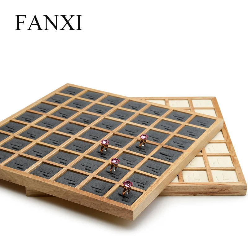 

FANXI Wooden Jewelry Display Tray with Microfiber Insert Ring display Props for Jewellry Store Exhibition Rings Organizer