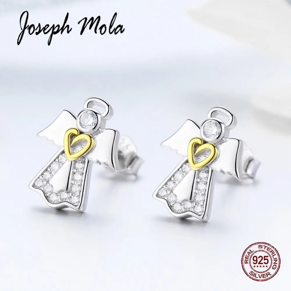 

Joseph Mola 925 Sterling Silver Religious Guardian Angle ZC Stone Stud Earrings for Women Party Birthday Gift Anniversary