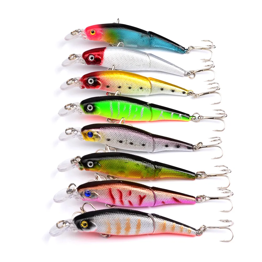

1pcs/lot 9.5cm 7.6g Fishing Lures Wobblers Minnow Artificial Baits Treble Hooks Crankbait Fishing Tackle 2 Sections Lures