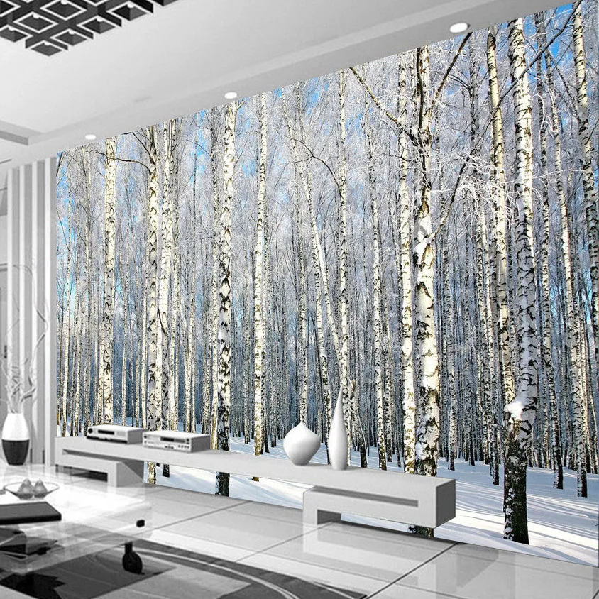 Mural 3D de pared Bosque de Abedul nevado MURALES 3D DE PARED Naturaleza Novedades
