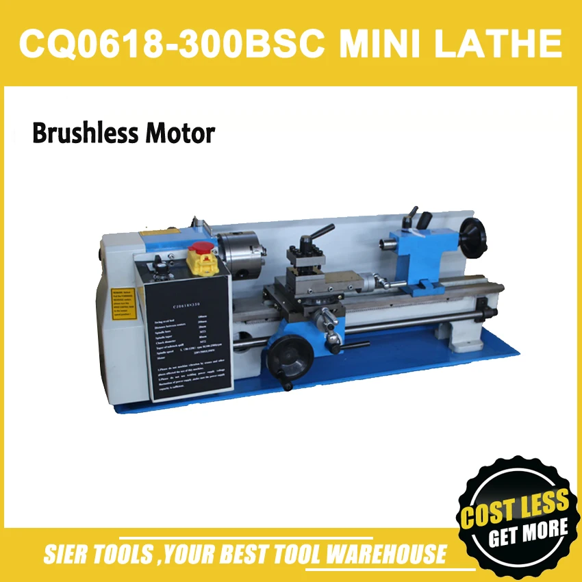 

CQ0618-300BSC mini lathe machine/Steel Gears/Brushless Motor/80mm chuck/continuously variable speed/Free 11pcs turning tool
