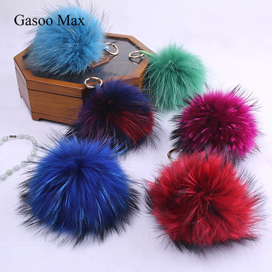 

Popular Raccoon Real Fur Pompom Pom Pom Keychains Car Key Chains for Women Handbags pompoms keychain