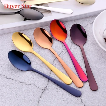 

6 Pcs/Lot Luxury Gold Dessert Spoon Tea Spoon set Stainless Steel Coffee Spoon Thick Cutlery Set Mini Spoons