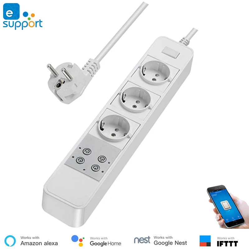 

EweLink EU Standard WiFi Power Strip Remote Control Smart Power Extension Socket Compatible Alexa Google Home Inching Function
