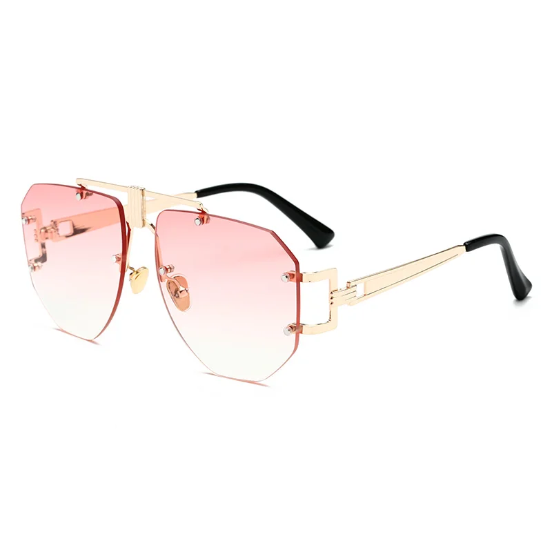 Многоугольные солнцезащитные очки для женщин, фирменный дизайн, без оправы, модные солнцезащитные очки для мужчин, металлические Светоотражающие Плоские линзы, женские очки - Цвет линз: C4