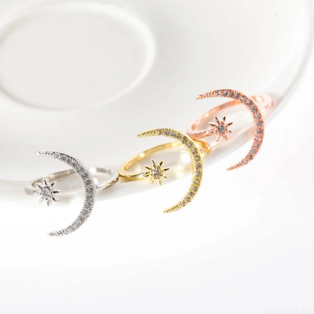 Дизайн обручальное кольцо Модное Элегантное простое многоцветное Луна шестиугольная звезда дамы кольцо ювелирные изделия подарок для женщин