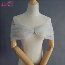 Простая Свадебная шаль, Тюлевое свадебное болеро с рюшами, для праздника, цвета шампанского/красный/серый, обертывания дешевый, цена DQG257