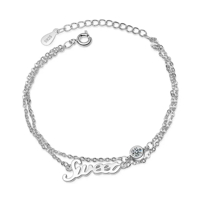 

New Sweet Letter Zircon Double Layer Bracelets For Women Trend Creative 925 Sterling Silver Jewelry Accessories Bijoux SAB16