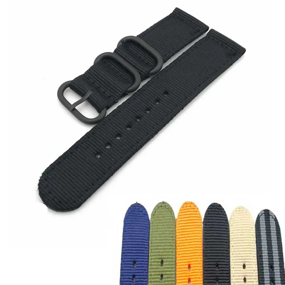 

18 20 22 24mm Brand Army Sports Nato Fabric Nylon Accessories Bands Belt Buckle for 007 James Bond Watch Strap Black