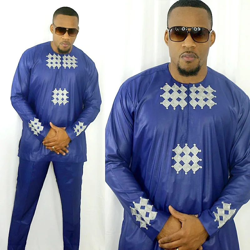 

african clothing for man new fashion 2019 dashiki african bazin riche embroidery design soft material top with pant LC040#